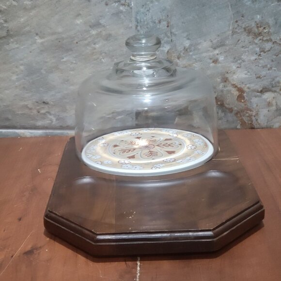 Vintage Cheese and Cracker Platter Tray Ceramic Tile Glass Dome Himark 1982 - Picture 6 of 14